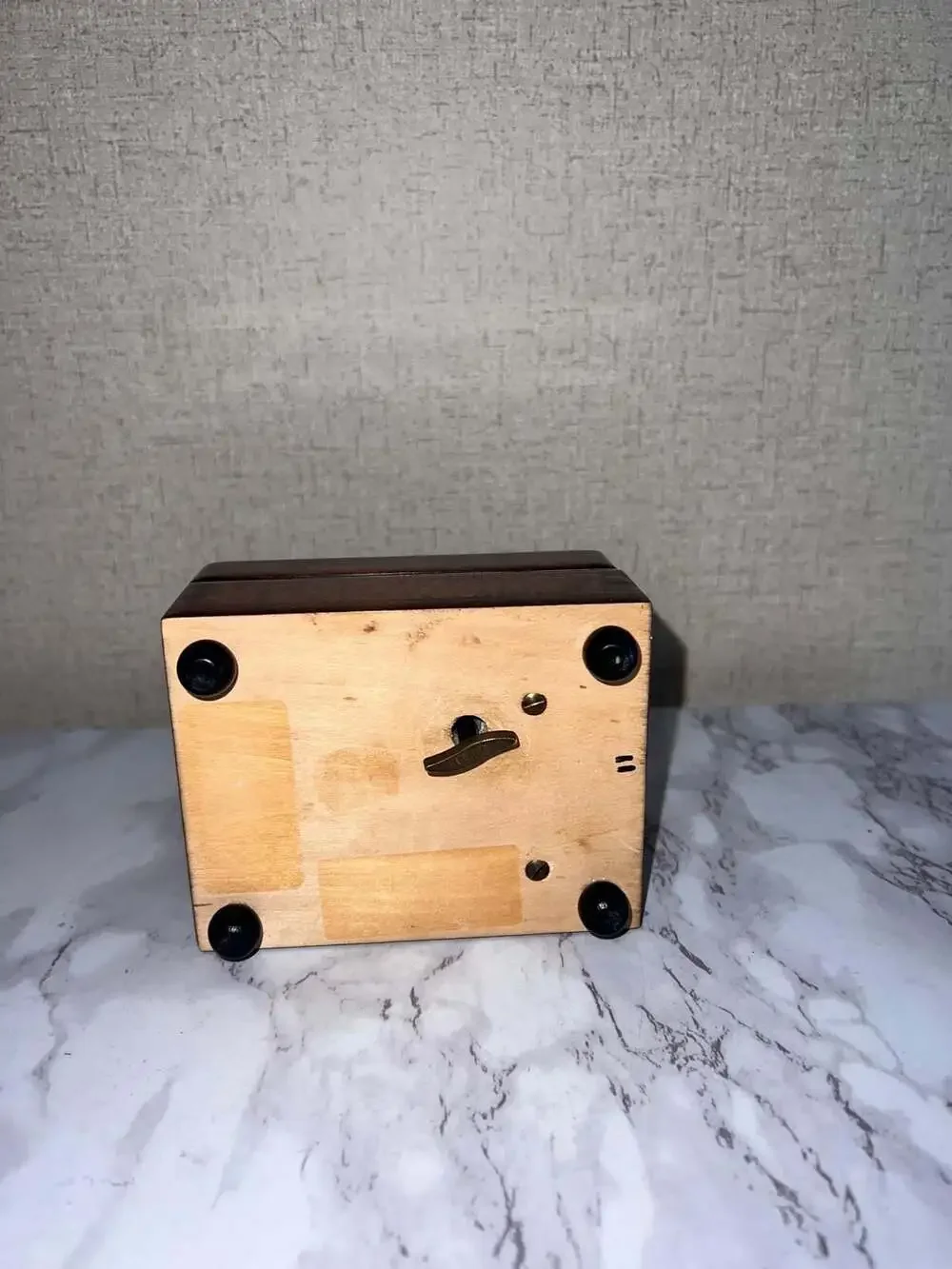 Vintage Reuge Wooden Music Box with Cardinal Tile Lid